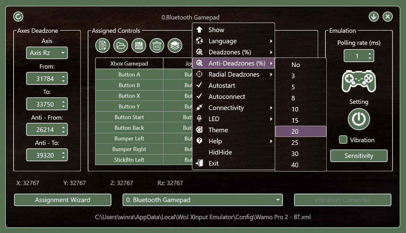World of Joysticks XInput Emulator Screenshot